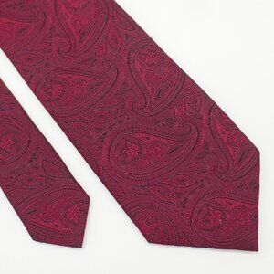 Geoffrey Beene Red Black Paisley Woven Silk Tie‎